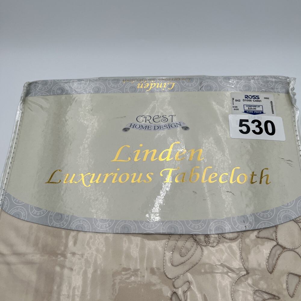 NOS Crest Home Design Chelsea Luxurious TableCloth 70” Diameter Gold Embroidered - Picture 5 of 13